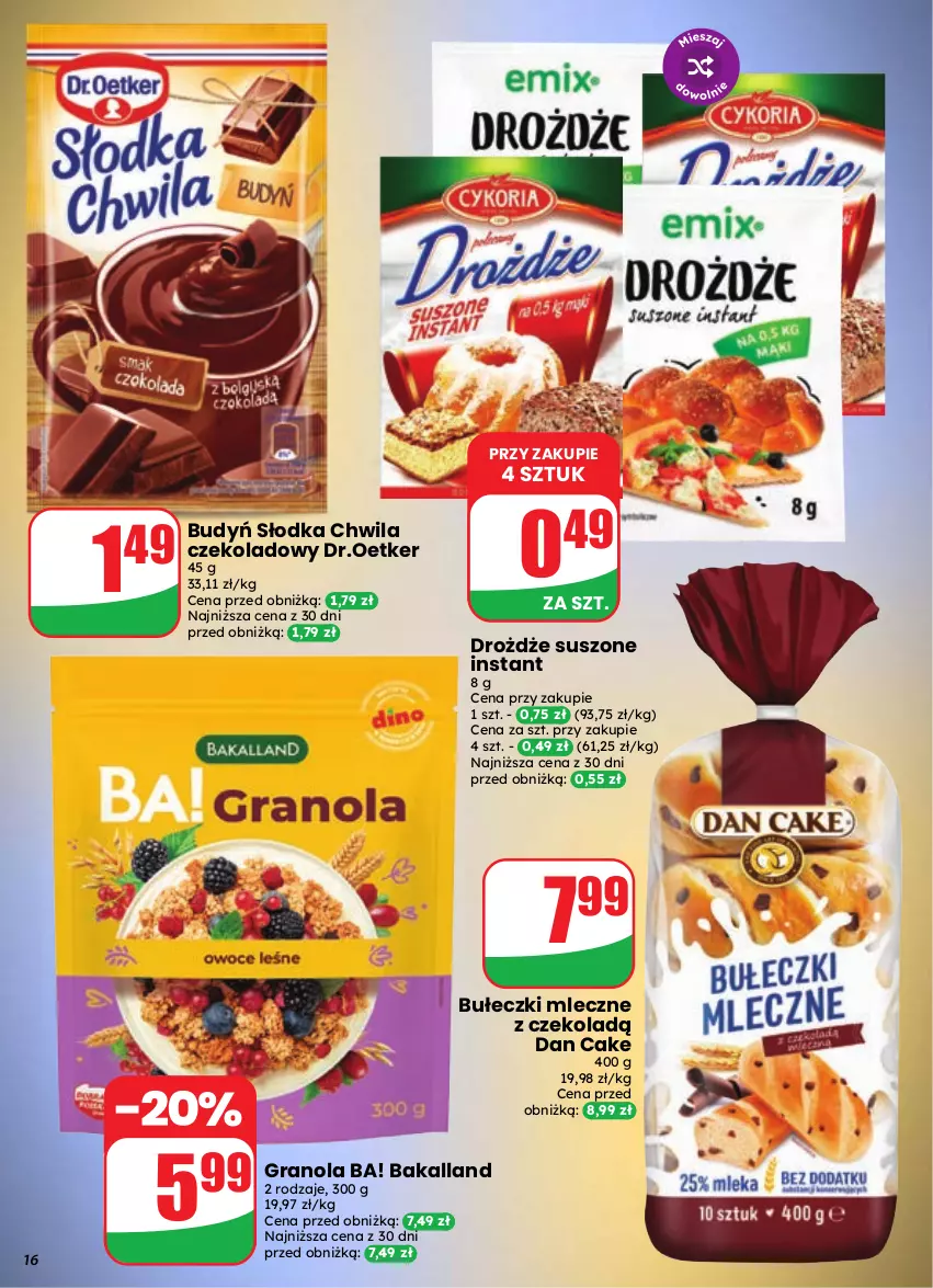 Gazetka promocyjna Dino - Gazetka 37 / 2026 - ważna 09.09 do 15.09.2026 - strona 16 - produkty: Ba!, Bakalland, Budyń, Bułeczki, Bułeczki mleczne, Dan Cake, Drożdże, Gra, Granola, Słodka Chwila
