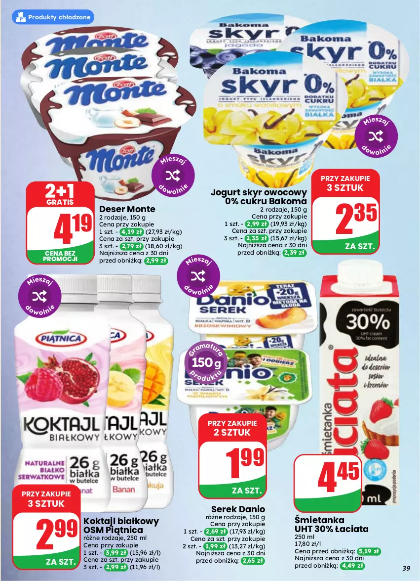 Gazetka promocyjna Dino - Gazetka 37 / 2026 - ważna 09.09 do 15.09.2026 - strona 39 - produkty: Bakoma, Danio, Deser, Gra, Jogurt, Monte, Piątnica, Ser, Serek