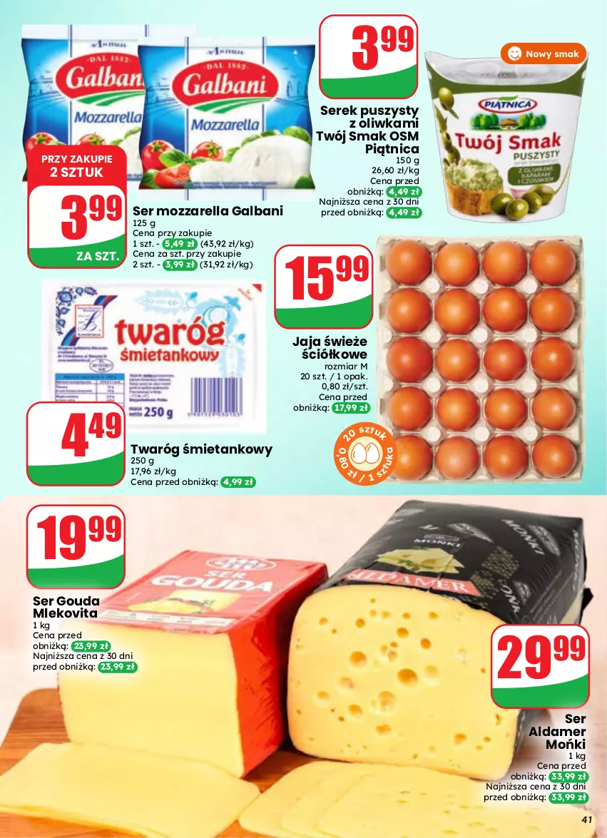 Gazetka promocyjna Dino - Gazetka 37 / 2026 - ważna 09.09 do 15.09.2026 - strona 41 - produkty: Galbani, Gouda, Jaja, Mleko, Mlekovita, Mozzarella, Piątnica, Ser, Serek, Serek puszysty, Twaróg, Twaróg śmietankowy, Twój Smak