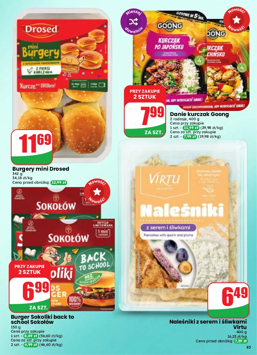 Gazetka promocyjna Dino - Gazetka 37 / 2026 - ważna 09.09 do 15.09.2026 - strona 45 - produkty: Burger, Kurczak, Naleśniki, Ser, Sok, Sokołów, Virtu