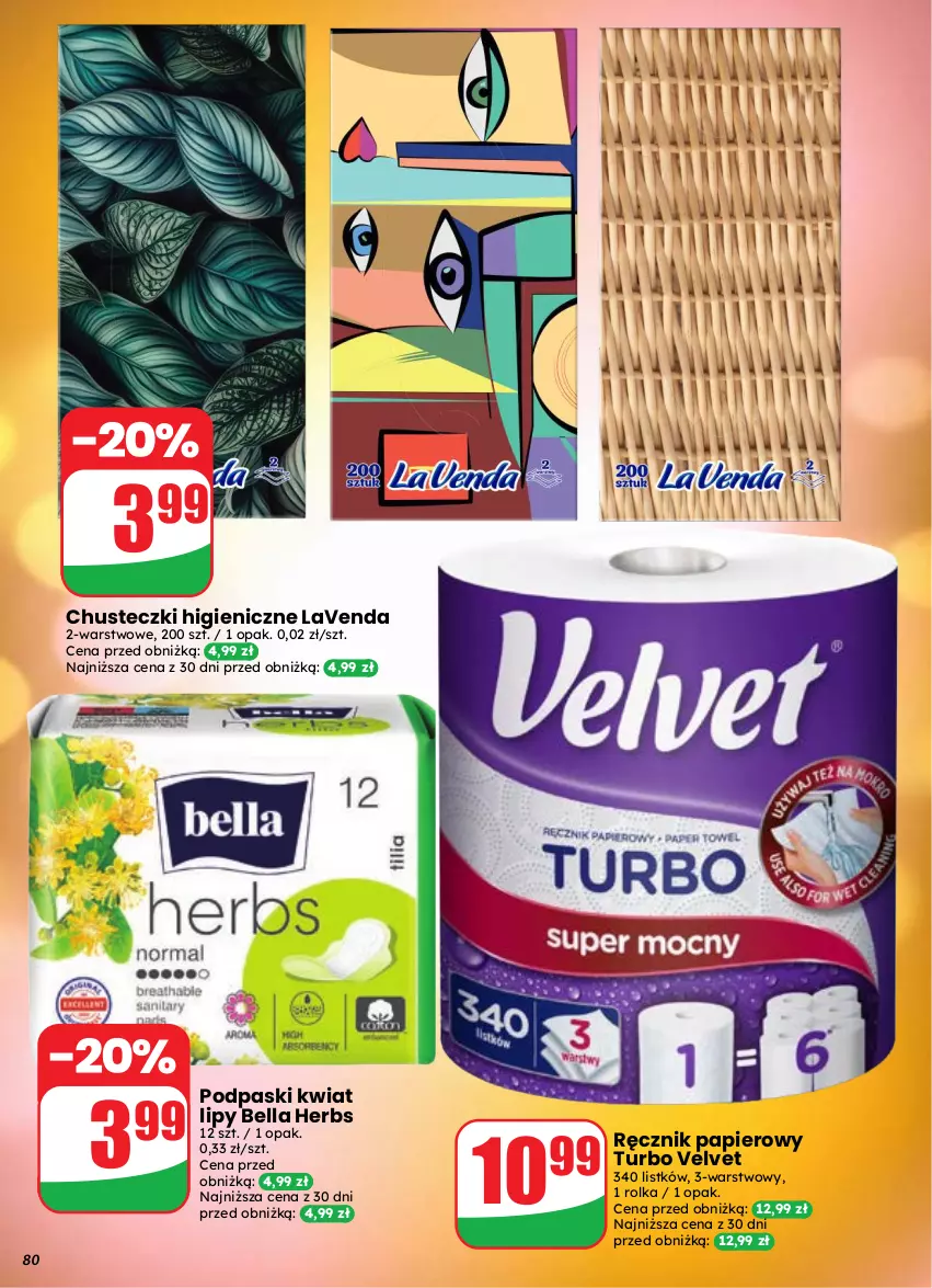 Gazetka promocyjna Dino - Gazetka 37 / 2026 - ważna 09.09 do 15.09.2026 - strona 80 - produkty: Bell, Bella, Chusteczki, Papier, Podpaski, Ręcznik, Velvet