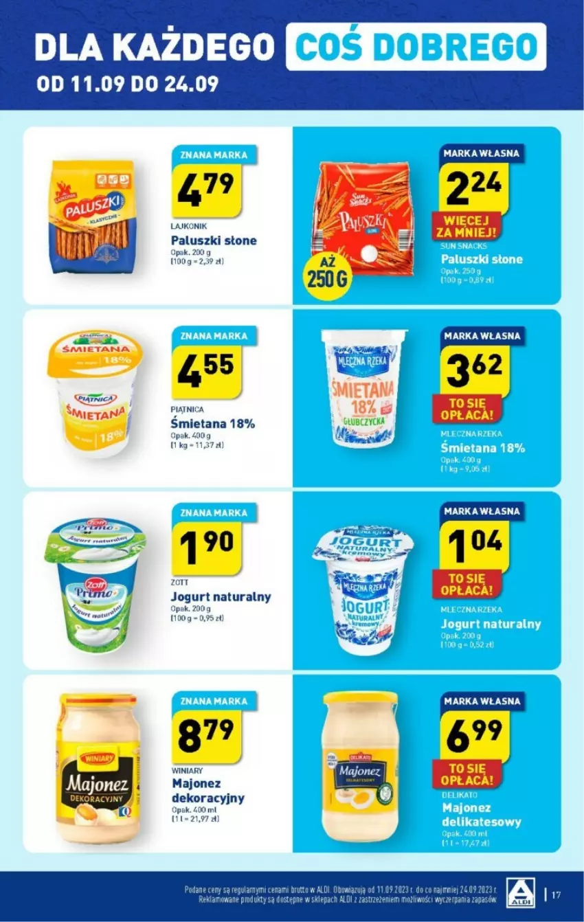 Gazetka promocyjna Aldi - ważna 11.09 do 16.09.2023 - strona 9 - produkty: Jogurt, Jogurt naturalny, Lajkonik, Majonez, Piątnica, Winiary, Zott