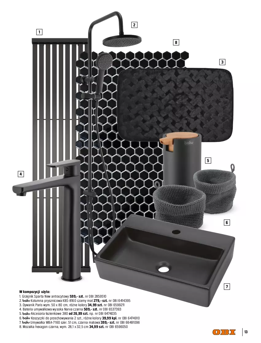 Gazetka promocyjna Obi - Gazetka OBI - ważna 31.05.2021 do 28.02.2022 - strona 13 - produkty: Bateria, Bateria umywalkowa, Drzwi, Dywan, Dywanik, Glazura, Gres, Gres szkliwiony, Grzejnik, Kabina prysznicowa, Kosz, Lazur, Sok, Szafka, Umywalka