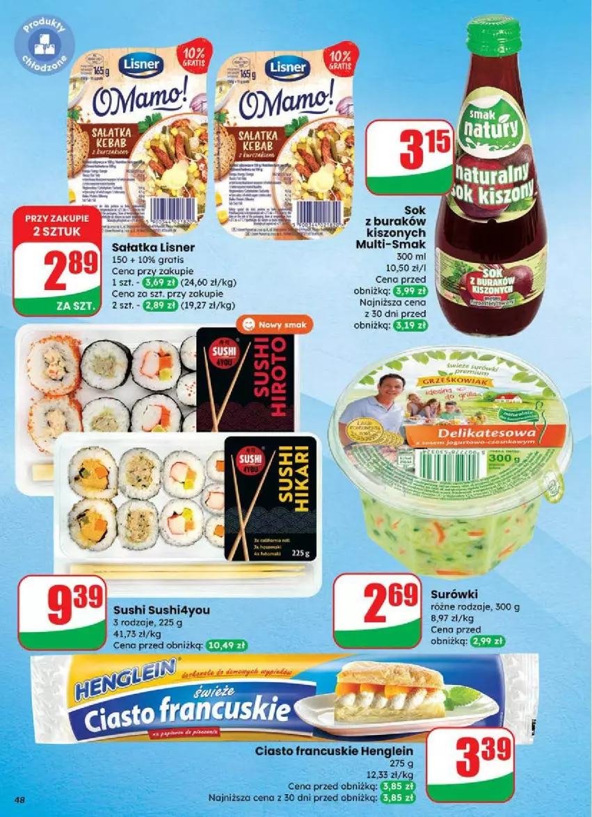 Gazetka promocyjna Dino - ważna 18.06 do 24.06.2025 - strona 43 - produkty: Ciasto francuskie, Gra, Lisner, Sałat, Sałatka, Sok, Sushi