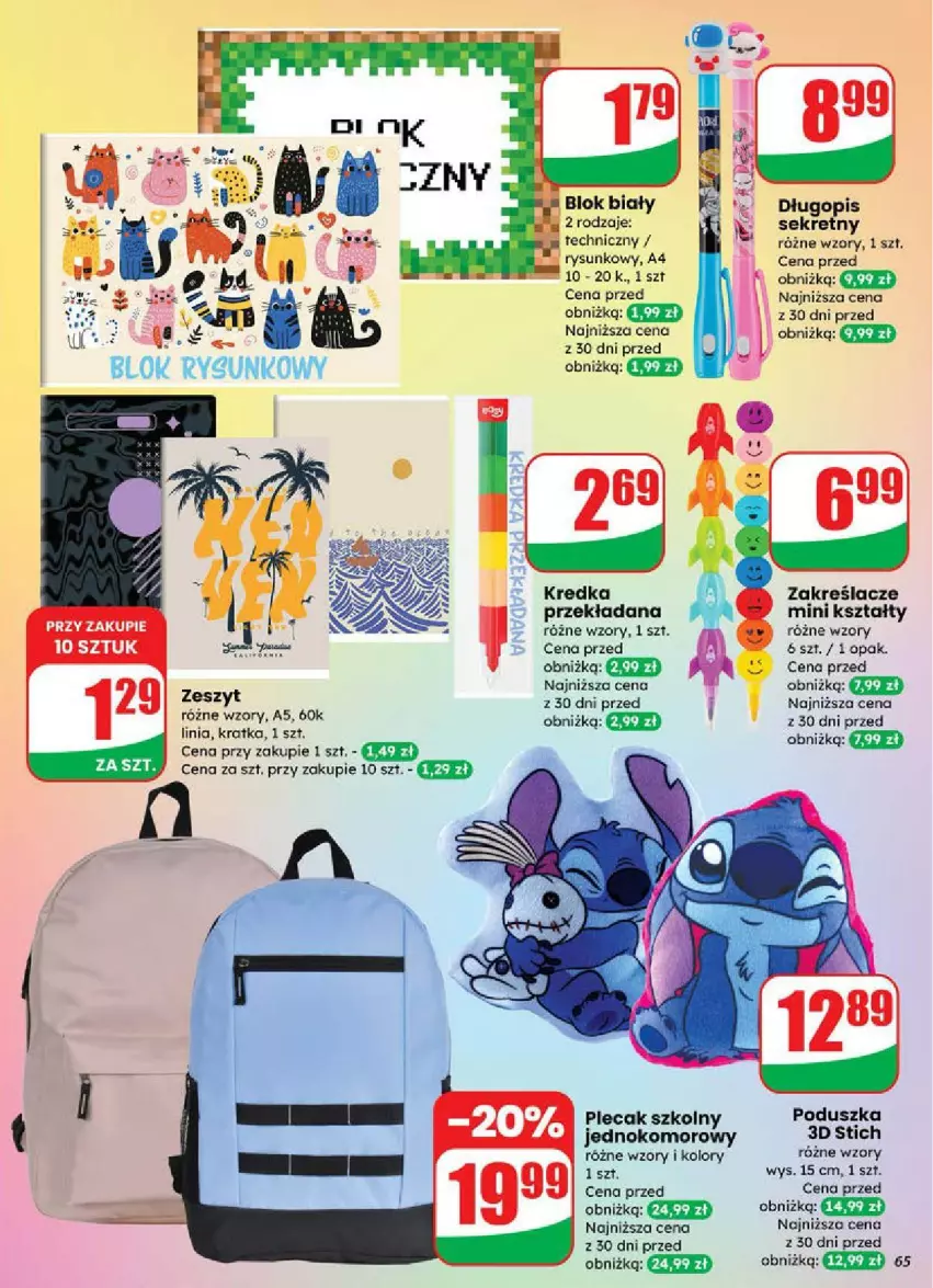Gazetka promocyjna Dino - ważna 18.06 do 24.06.2025 - strona 62 - produkty: Długopis, Kredka, Kret, Plecak, Poduszka