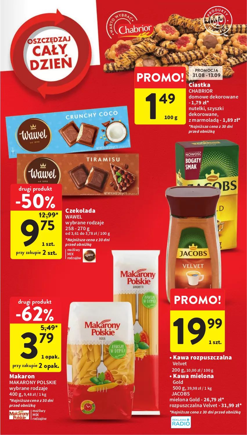 Gazetka promocyjna Intermarche - Gazetka Intermarche - ważna 31.08 do 06.09.2023 - strona 5 - produkty: Chabrior, Ciastka, Czekolada, Jacobs, Kawa, Kawa mielona, Kawa rozpuszczalna, Makaron, Mola, Velvet, Wawel