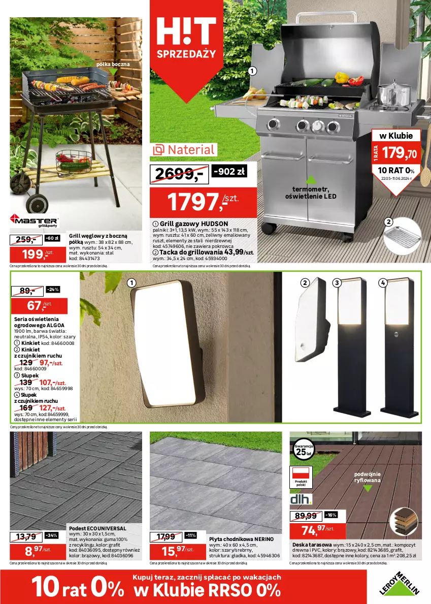 Gazetka promocyjna Leroy Merlin - Gazetka Leroy Merlin - ważna 22.05 do 11.06.2024 - strona 3 - produkty: Chodnik, Fa, Fotel, Gra, Grill, Grill gazowy, Huśtawka, Lack, LG, Parasol, Płyta, Półka, Puf, Ser, Siedzisko, Słupek, Sofa, Sofa narożna, Sok, Stół, Stolik, Tera, Termometr