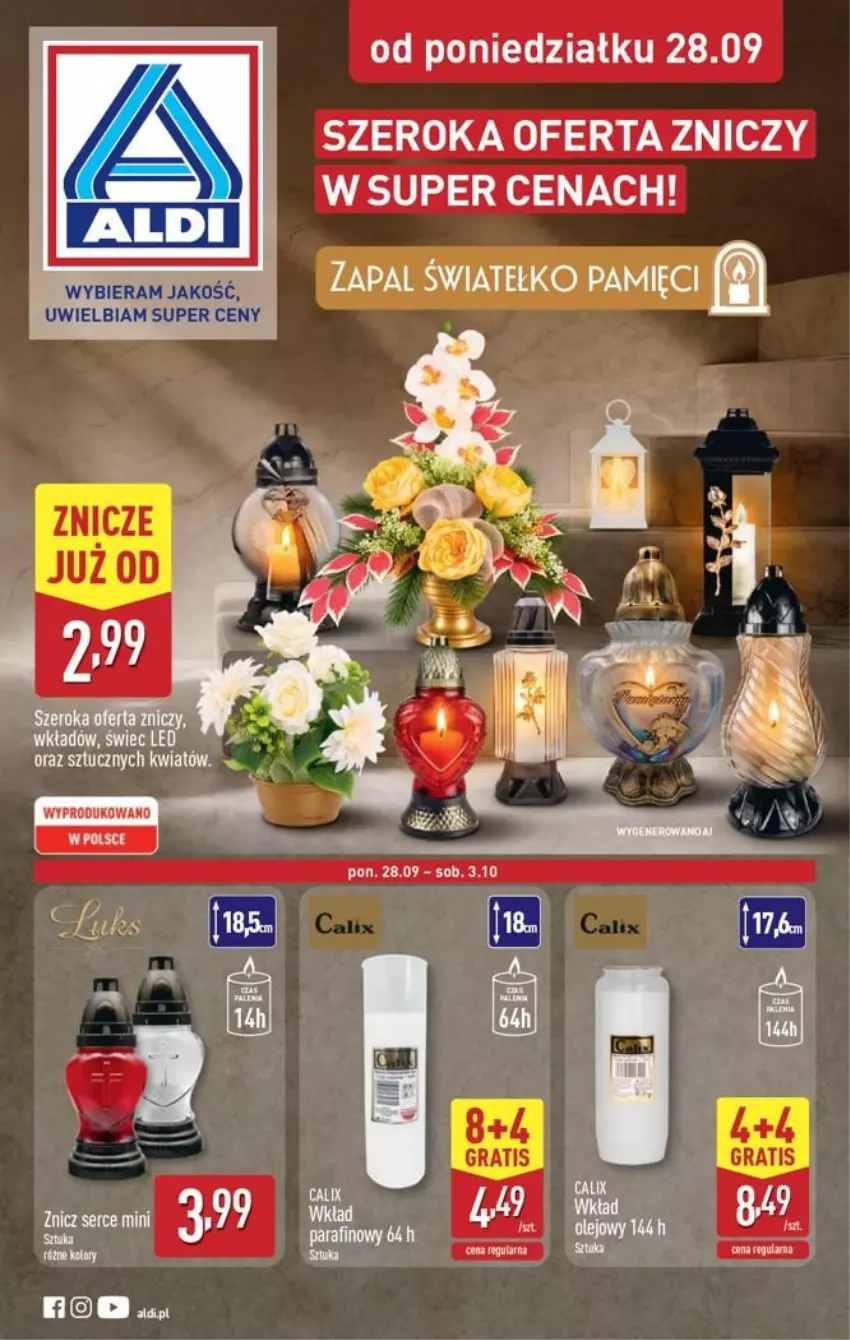 Gazetka promocyjna Aldi - Znicze i stroiki - ważna 28.09 do 28.09.2026 - strona 1 - produkty: Znicz