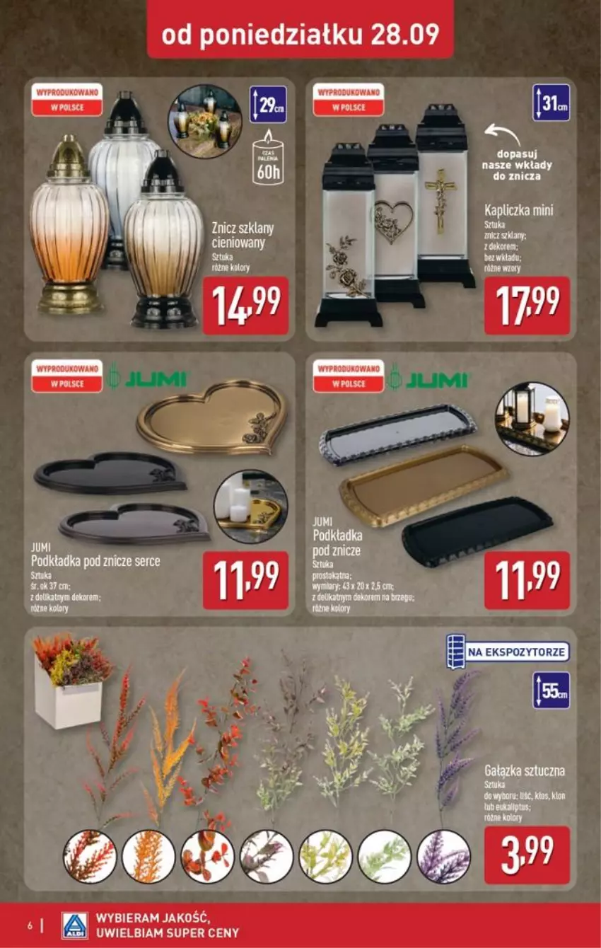 Gazetka promocyjna Aldi - Znicze i stroiki - ważna 28.09 do 28.09.2026 - strona 6 - produkty: Podkład, Podkładka, Podkładka pod znicz, Ser, Znicz