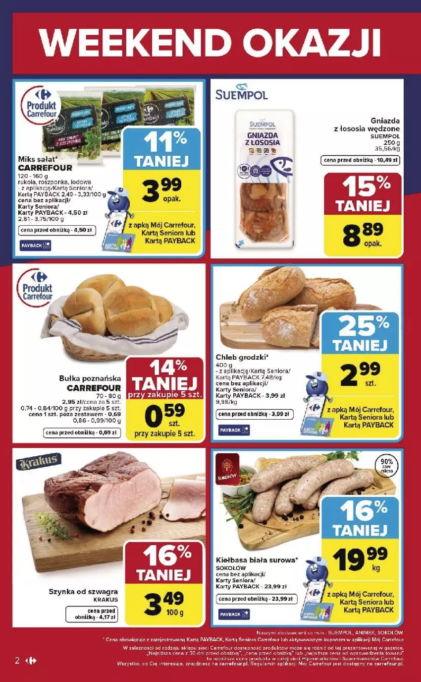 Gazetka promocyjna Carrefour - Gazetka Weekend okazji już od czwartku! - ważna 05.03 do 07.03.2026 - strona 2 - produkty: Bułka, Chleb, Gra, Krakus, Roszponka, Sałat, Sok, Sokołów, Sos, Suempol, Szynka