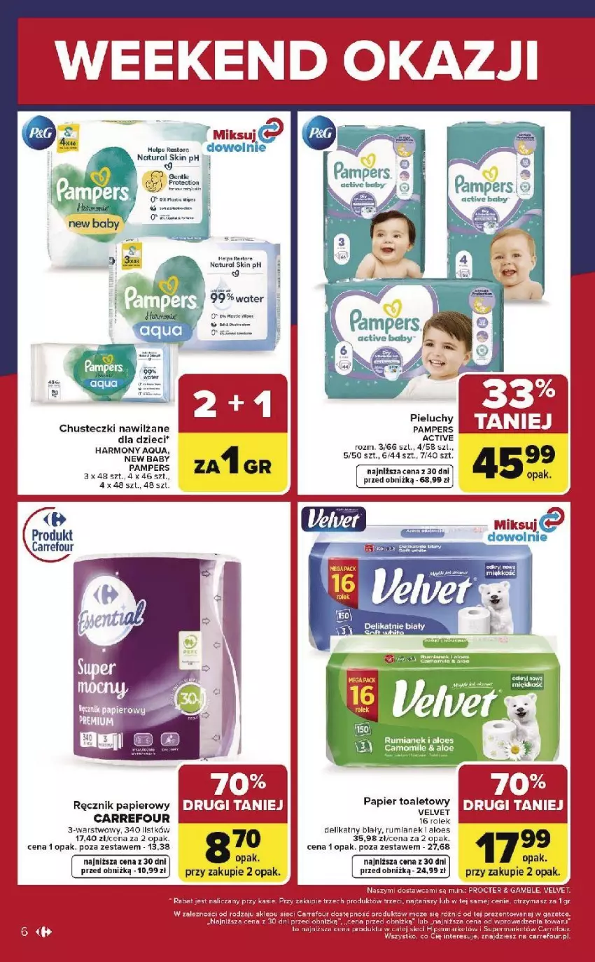 Gazetka promocyjna Carrefour - Gazetka Weekend okazji już od czwartku! - ważna 05.03 do 07.03.2026 - strona 6 - produkty: Chusteczki, Dzieci, Fa, Pampers, Papier, Papier toaletowy, Pieluchy, Ręcznik, Rum, Velvet