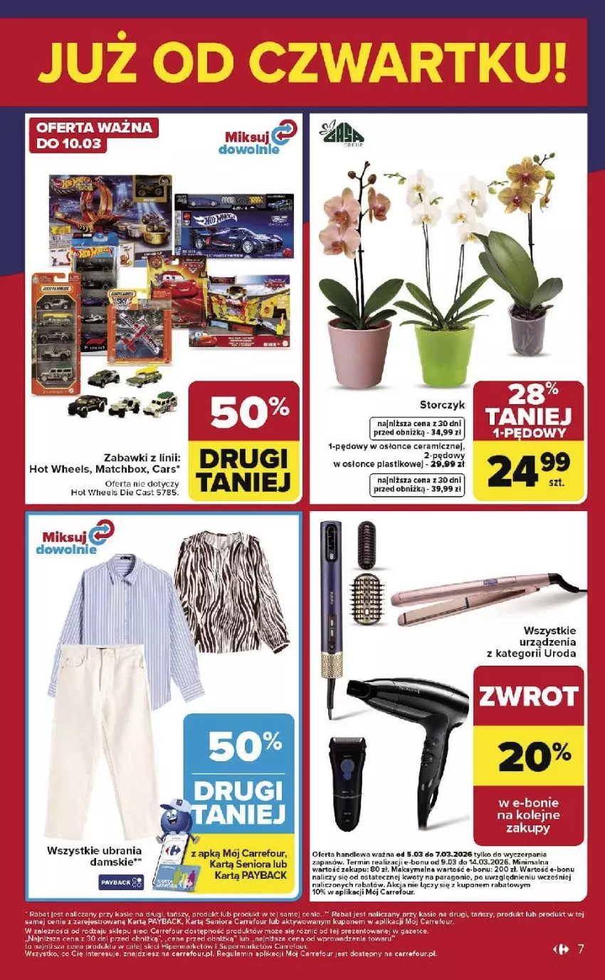Gazetka promocyjna Carrefour - Gazetka Weekend okazji już od czwartku! - ważna 05.03 do 07.03.2026 - strona 7 - produkty: Cars, Hot Wheels, Storczyk, Ubrania