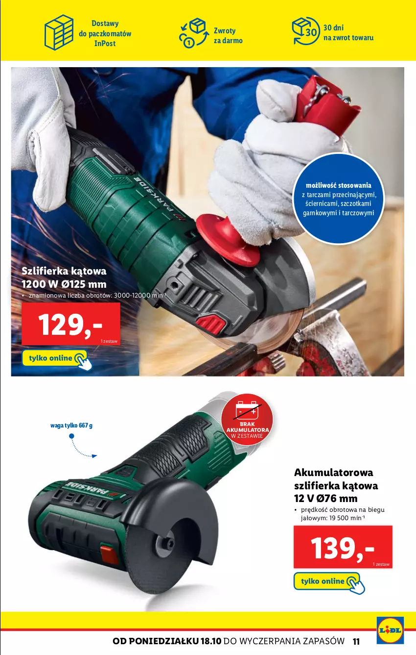 Gazetka promocyjna Lidl - KATALOG SKLEPU ONLINE WARSZAT - ważna 18.10 do 31.12.2021 - strona 11 - produkty: Akumulator, Szczotka, Szlifierka, Szlifierka kątowa, Waga