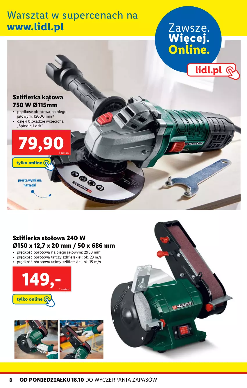 Gazetka promocyjna Lidl - KATALOG SKLEPU ONLINE WARSZAT - ważna 18.10 do 31.12.2021 - strona 8 - produkty: Szlifierka, Szlifierka kątowa