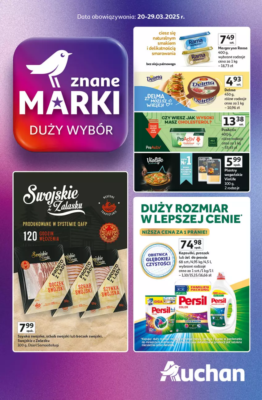 Gazetka promocyjna Auchan - Pewność Niskich Cen Hipermarket - ważna 20.03 do 26.03.2025 - strona 1 - produkty: Boczek, Fa, Margaryna, Olej, Rama, Sok, Szynka