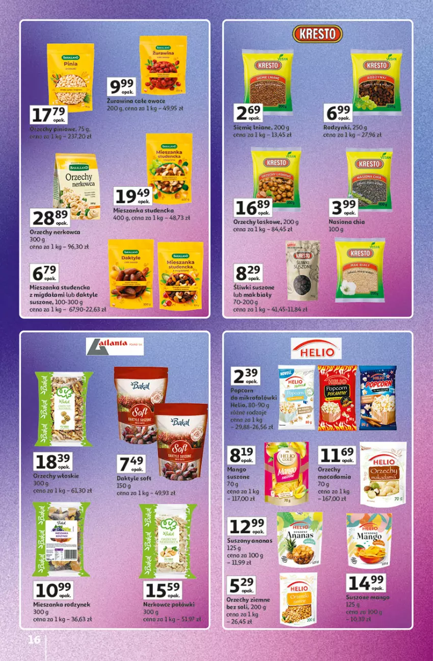 Gazetka promocyjna Auchan - Pewność Niskich Cen Hipermarket - ważna 20.03 do 26.03.2025 - strona 16 - produkty: Ananas, Chia, Daktyle, Fa, Helio, Mango, Mieszanka studencka, Orzechy włoskie, Owoce, Popcorn, Rodzynki