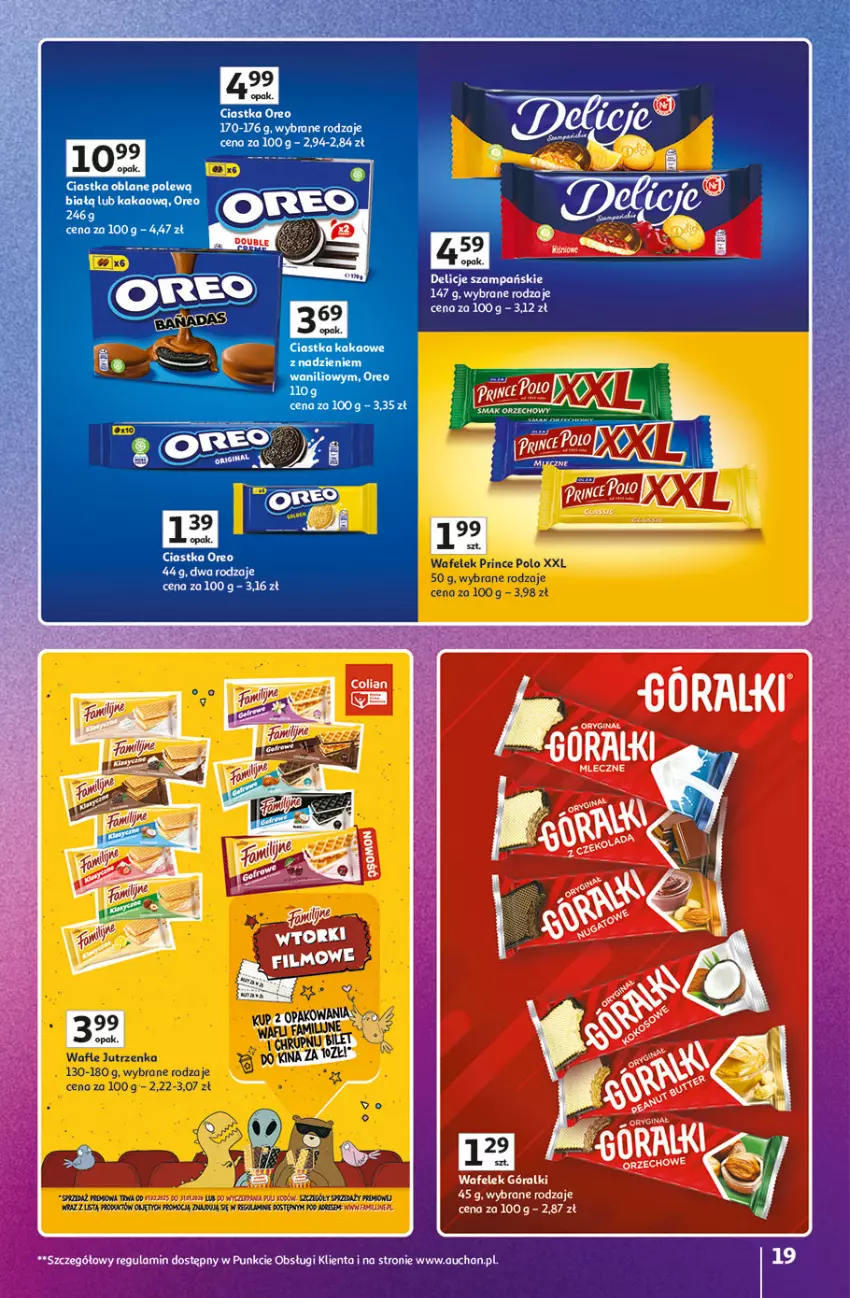 Gazetka promocyjna Auchan - Pewność Niskich Cen Hipermarket - ważna 20.03 do 26.03.2025 - strona 19 - produkty: Ciastka, Delicje, Dres, Góralki, Jutrzenka, Kakao, Oreo, Prince Polo, Wafelek, Wafle