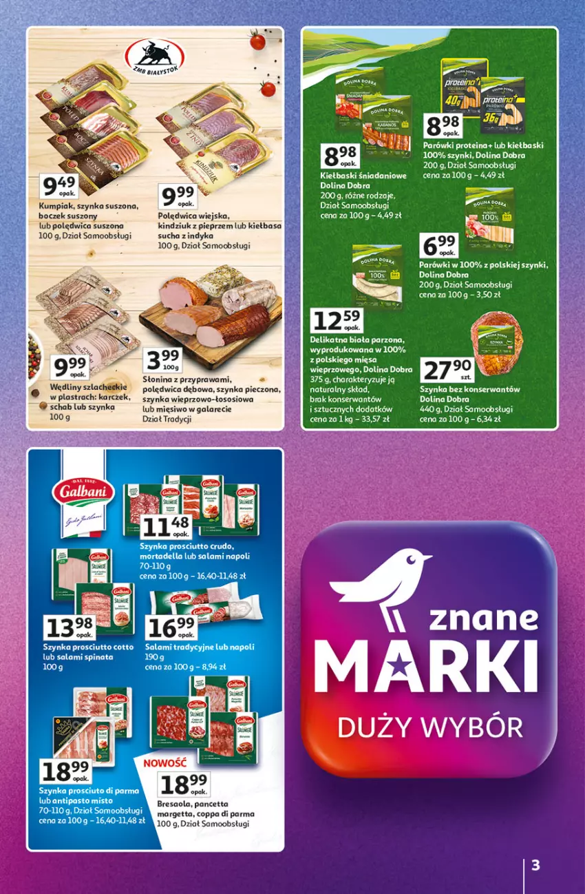 Gazetka promocyjna Auchan - Pewność Niskich Cen Hipermarket - ważna 20.03 do 26.03.2025 - strona 3 - produkty: Boczek, Bresaola, Dell, Fa, Gala, Kiełbasa, Kindziuk, Mortadella, Piec, Pieprz, Polędwica, Prosciutto, Salami, Ser, Sos, Szynka