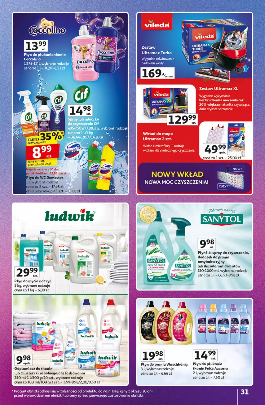 Gazetka promocyjna Auchan - Pewność Niskich Cen Hipermarket - ważna 20.03 do 26.03.2025 - strona 31 - produkty: Chusteczki, Dezodorant, Do mycia naczyń, Domestos, Odplamiacz, Płyn do mycia, Płyn do mycia naczyń, Płyn do płukania, Płyn do prania, Płyn do wc, Rama, Spray do czyszczenia