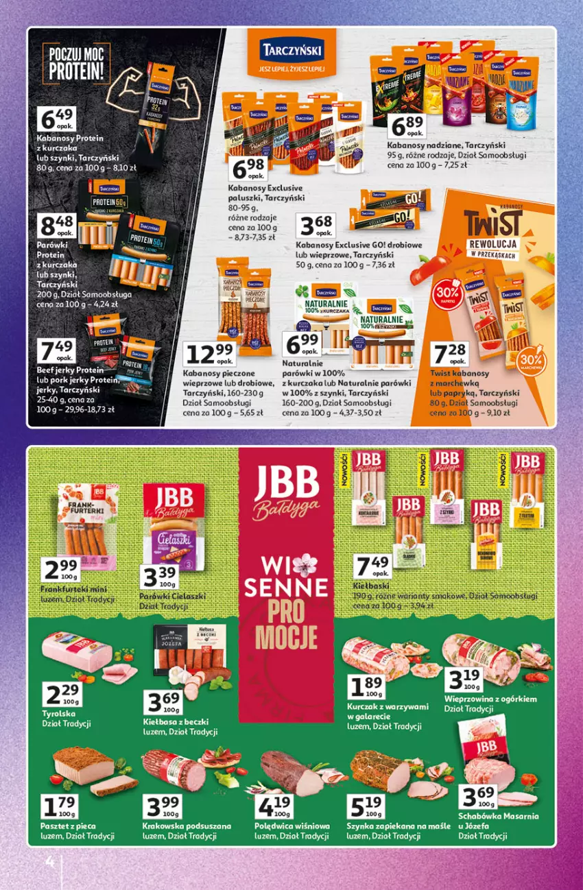 Gazetka promocyjna Auchan - Pewność Niskich Cen Hipermarket - ważna 20.03 do 26.03.2025 - strona 4 - produkty: BIC, Fa, Jerky, Kabanos, Kiełbasa, Kurczak, Parówki, Piec, Polędwica, Por, Szynka, Tarczyński, Warzywa