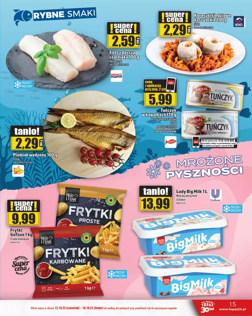 Gazetka promocyjna Topaz - Gazetka - ważna 12.10 do 18.10.2023 - strona 15 - produkty: Big Milk, Lody, Top