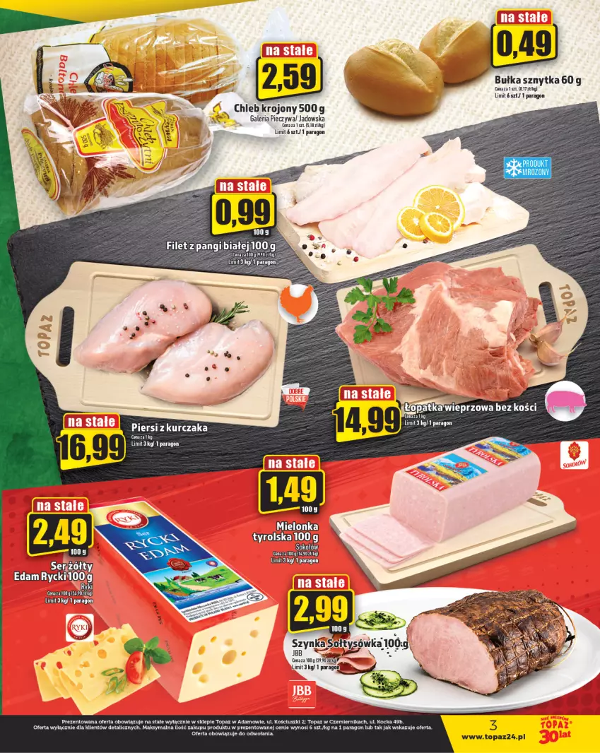 Gazetka promocyjna Topaz - Gazetka - ważna 12.10 do 18.10.2023 - strona 3 - produkty: Bułka, Chleb, Filet z pangi, Koc, Kurczak, Piec, Szynka, Top