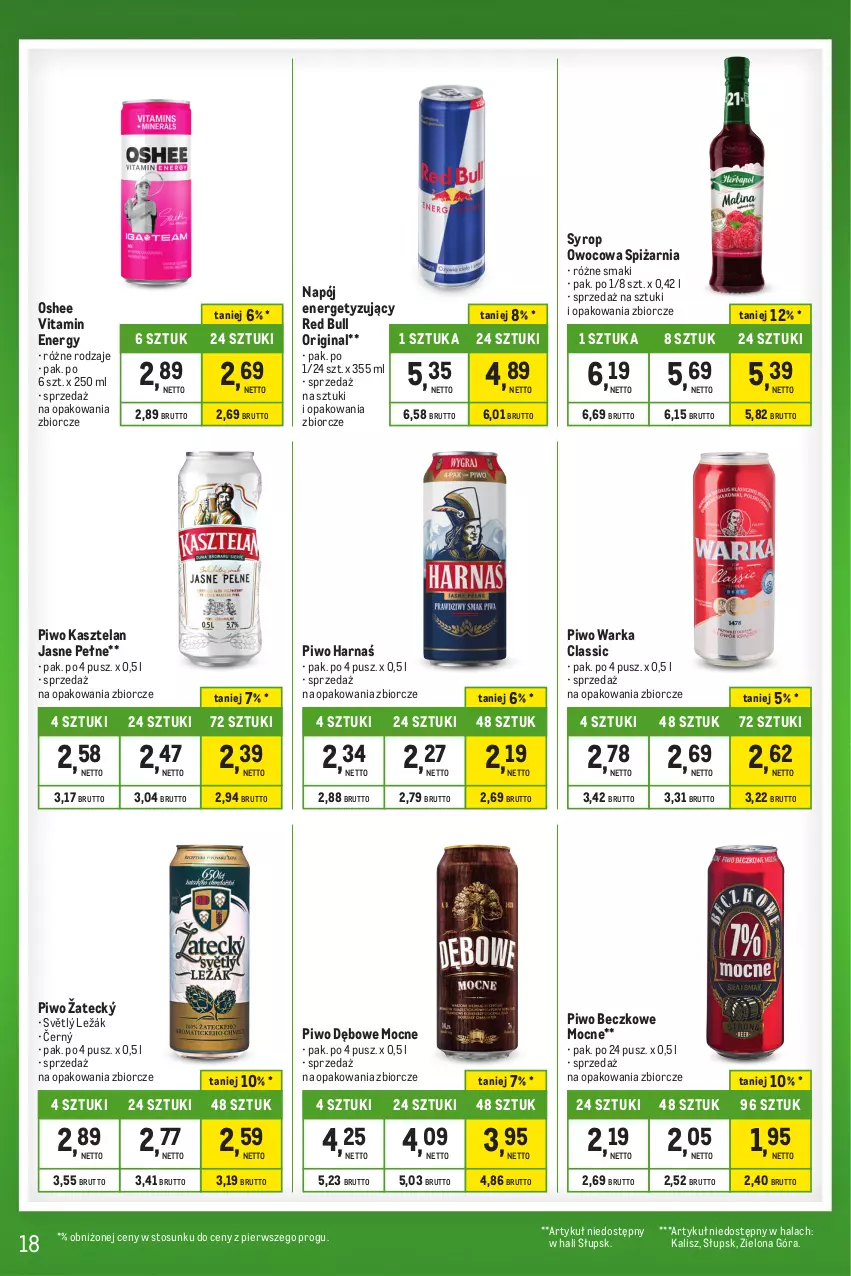 Gazetka promocyjna Makro - Kupujesz więcej płacisz mniej - oferta z alkoholem - ważna 01.10 do 31.10.2023 - strona 18 - produkty: Gin, Harnaś, Kasztelan, Napój, Oshee, Piwo, Red Bull, Syrop, Warka