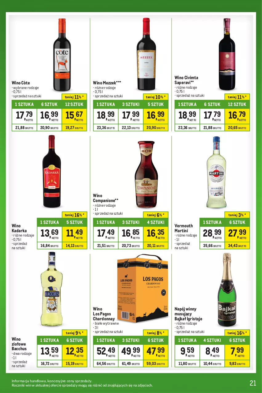 Gazetka promocyjna Makro - Kupujesz więcej płacisz mniej - oferta z alkoholem - ważna 01.10 do 31.10.2023 - strona 21 - produkty: AniOne, Chardonnay, Martini, Mus, Napój, Vermouth, Wino