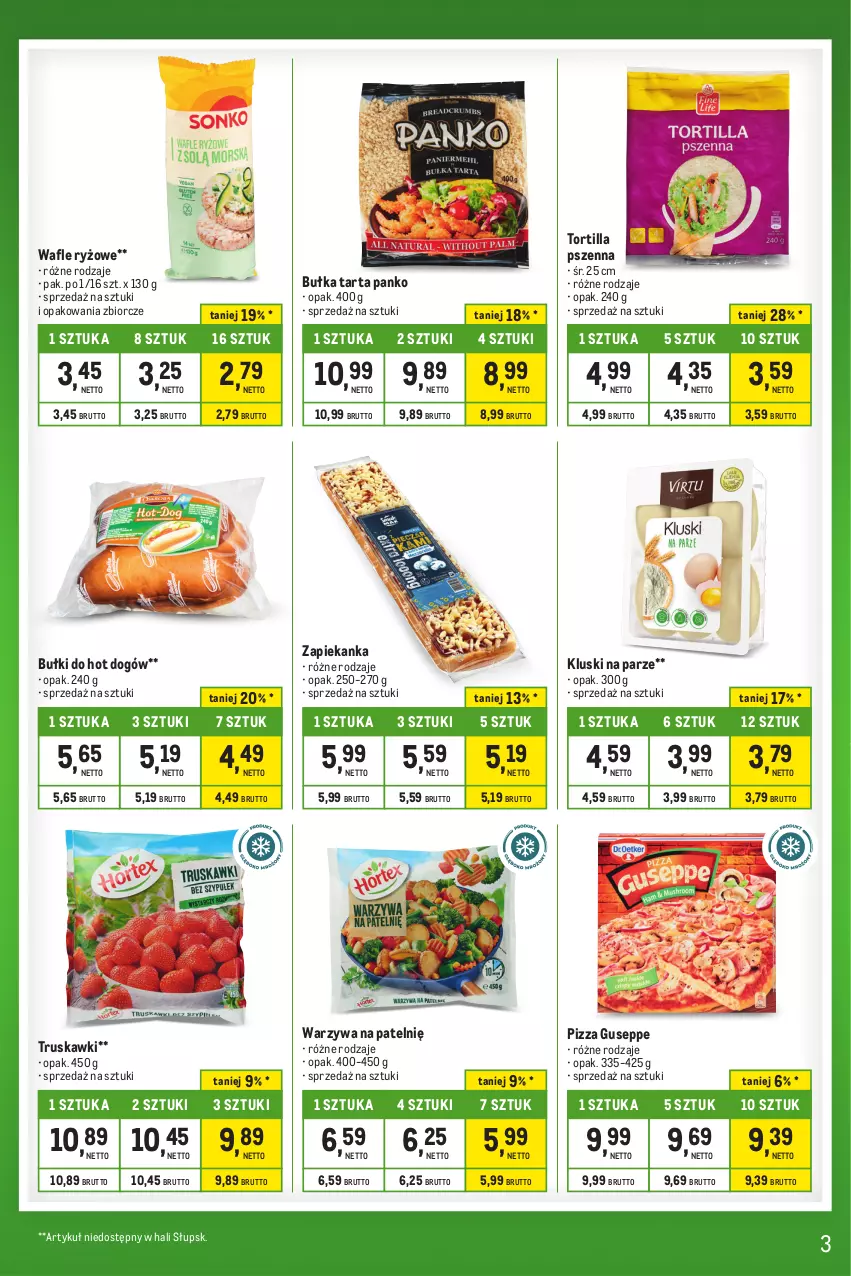 Gazetka promocyjna Makro - Kupujesz więcej płacisz mniej - oferta z alkoholem - ważna 01.10 do 31.10.2023 - strona 3 - produkty: Bułka, Bułka tarta, Bułki do hot dogów, Hot dog, Kluski na parze, Pizza, Ryż, Tarta, Tortilla, Truskawki, Wafle, Warzywa, Zapiekanka