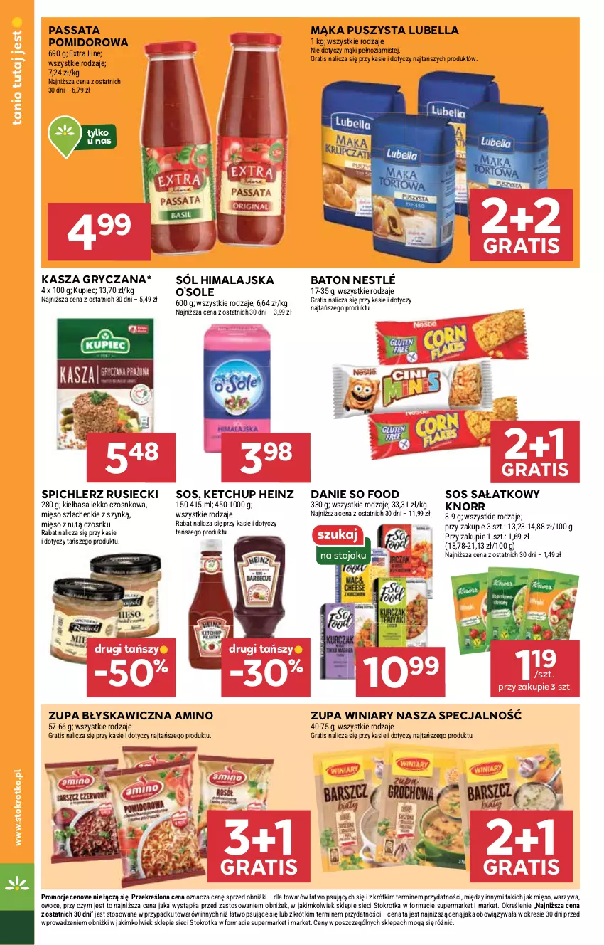 Gazetka promocyjna Stokrotka - Market - ważna 17.06 do 25.06.2025 - strona 12 - produkty: Baton, Bell, Bella, Gra, Gry, Heinz, Kasza, Kasza gryczana, Ketchup, Kiełbasa, Knorr, Kupiec, Lubella, Mąka, Mięso, Nestlé, Owoce, Piec, Sałat, So Food, Sól, Sól himalajska, Sos, Spichlerz Rusiecki, Warzywa, Winiary, Zupa