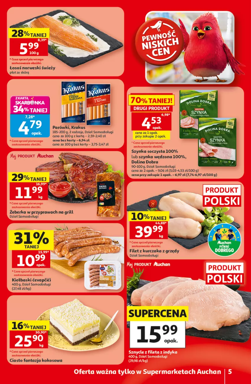 Gazetka promocyjna Auchan - 30 Lat Supermarket - ważna 30.07 do 05.08.2026 - strona 5 - produkty: Fa, Fanta, Grill, Kokos, Krakus, Kurczak, Parówki, Szynka