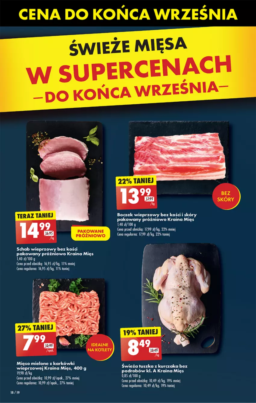 Gazetka promocyjna Biedronka - Od Poniedziałku - ważna 16.09 do 21.09.2024 - strona 26 - produkty: Boczek, Boczek wieprzowy, Fa, Kurczak, Mięso, Mięso mielone, Owoce, Schab wieprzowy, Tusz