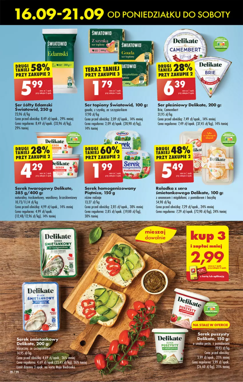 Gazetka promocyjna Biedronka - Od Poniedziałku - ważna 16.09 do 21.09.2024 - strona 36 - produkty: Bazyl, Brie, Camembert, Gouda, LG, Piątnica, Ser, Ser pleśniowy, Ser topiony, Serek, Serek homogenizowany, Tera, Top