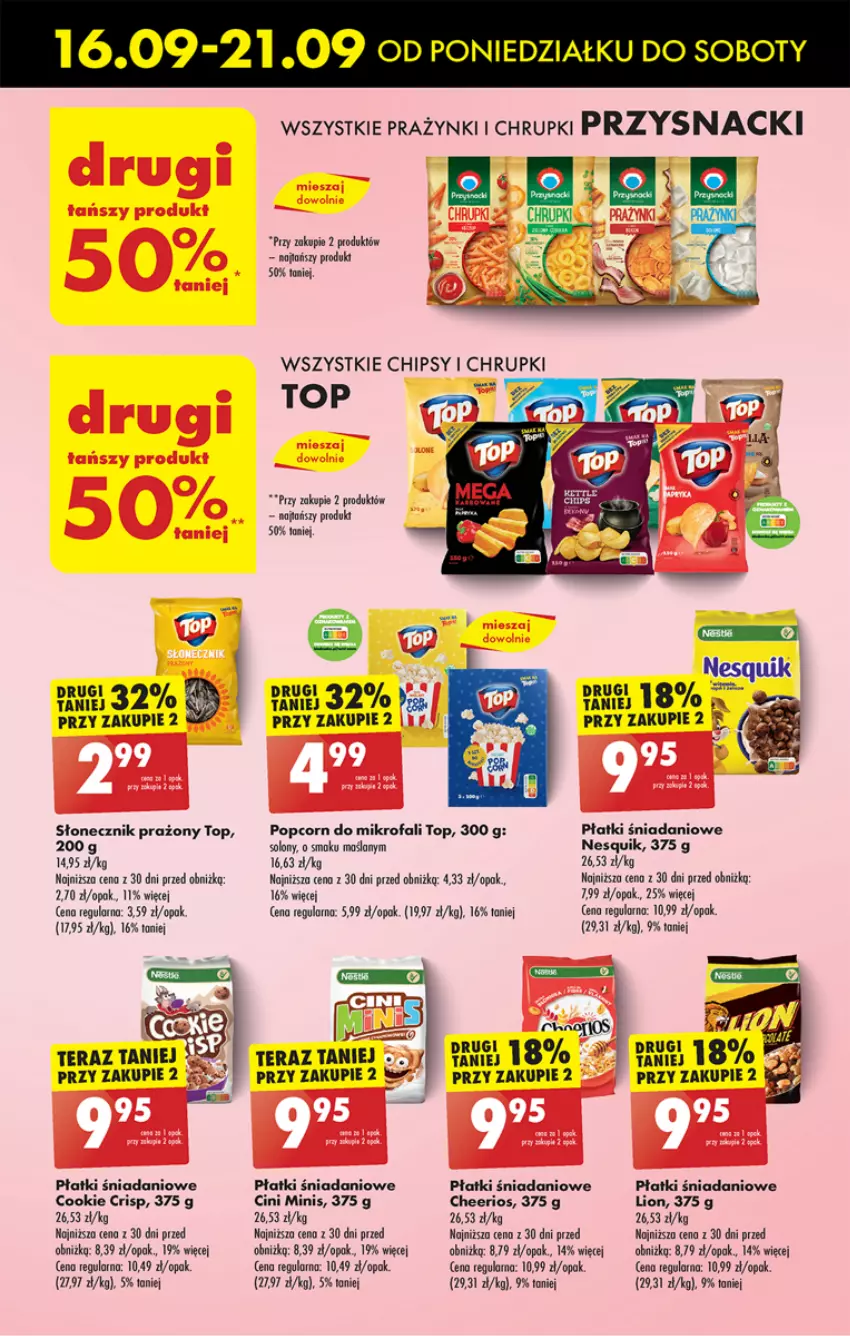 Gazetka promocyjna Biedronka - Od Poniedziałku - ważna 16.09 do 21.09.2024 - strona 54 - produkty: Cheerios, Chrupki, Cini Minis, Danio, Fa, Lion, Nesquik, Popcorn, Przysnacki, Słonecznik prażony, Tera, Top