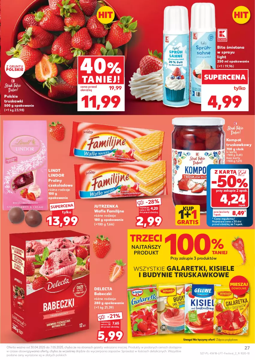 Gazetka promocyjna Kaufland - Gazetka tygodnia - ważna 30.04 do 07.05.2025 - strona 27 - produkty: Babeczki, Delecta, Fa, Gala, Galaretki, Gra, Grunt, Jutrzenka, Kisiel, Lindor, Lindt, Praliny, Truskawki, Wafle, Waga