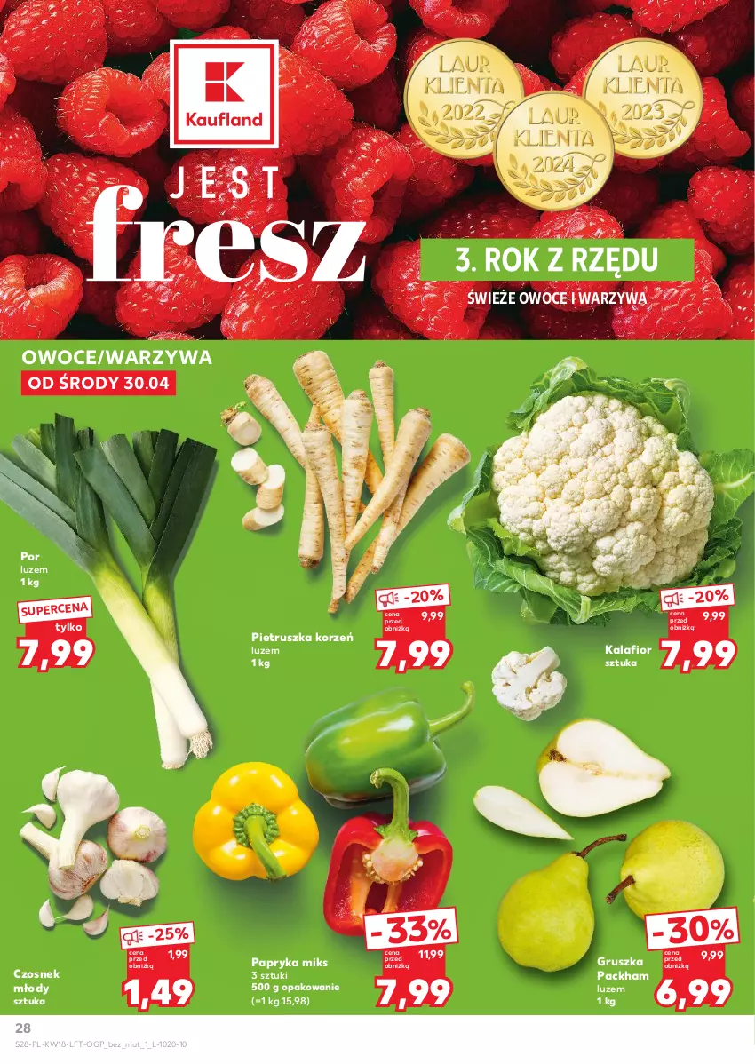 Gazetka promocyjna Kaufland - Gazetka tygodnia - ważna 30.04 do 07.05.2025 - strona 28 - produkty: Czosnek, Kalafior, Owoce, Papryka, Pietruszka, Por, Warzywa