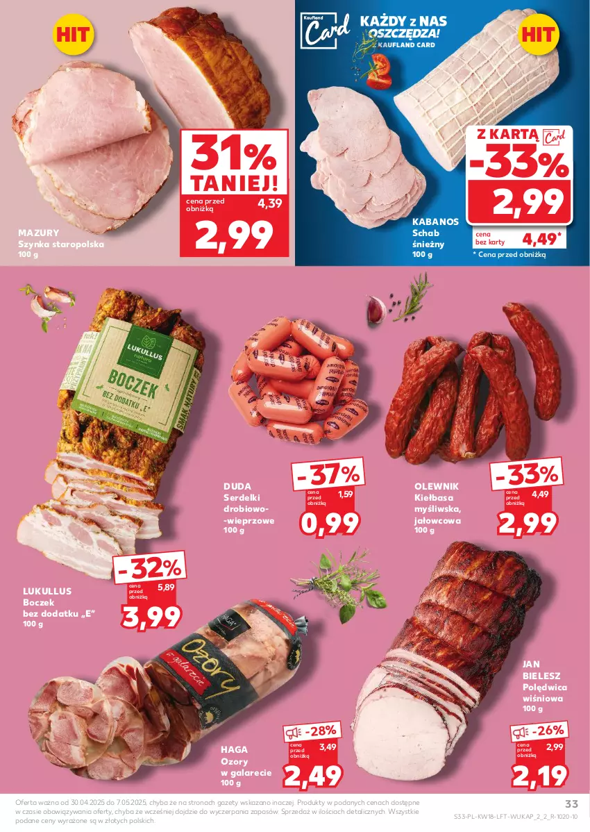 Gazetka promocyjna Kaufland - Gazetka tygodnia - ważna 30.04 do 07.05.2025 - strona 33 - produkty: Boczek, Duda, Gala, Kabanos, Kiełbasa, Olewnik, Polędwica, Ser, Serdelki, Szynka