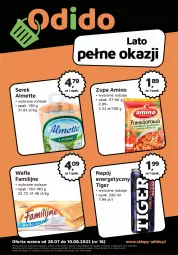 Gazetka promocyjna Odido - Plakat - Gazetka - ważna od 10.08 do 10.08.2023 - strona 1 - produkty: Ser, Napój energetyczny, Zupa, Wafle, Serek, Tiger, Napój, Almette, Fa