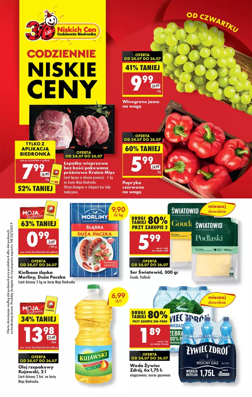 Gazetka promocyjna Biedronka - Od Czwartku - ważna 24.07 do 30.07.2025 - strona 1 - produkty: Gouda, Kiełbasa, Kiełbasa śląska, Kret, Kujawski, Morliny, Olej, Olej rzepakowy, Podlaski, Ser, Woda
