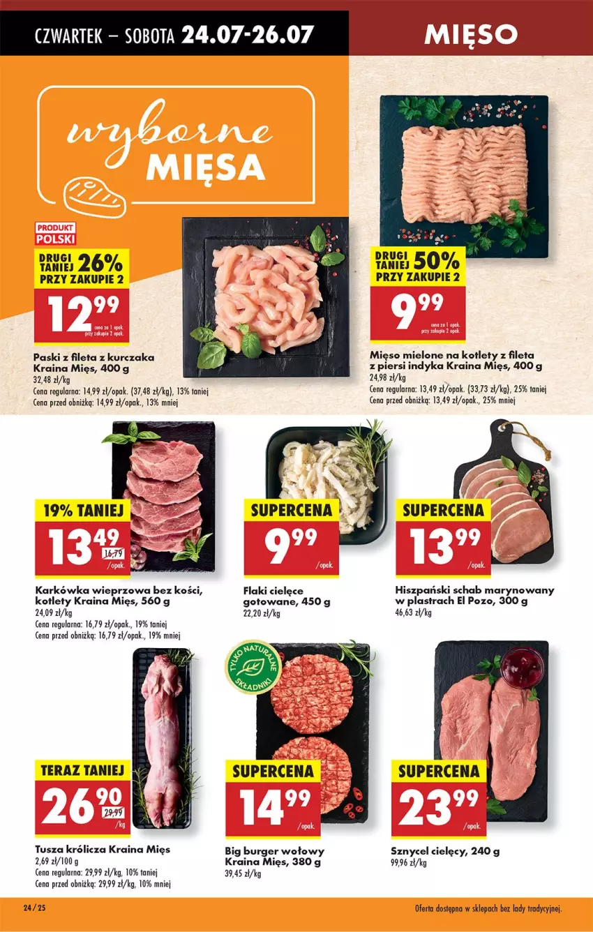 Gazetka promocyjna Biedronka - Od Czwartku - ważna 24.07 do 30.07.2025 - strona 32 - produkty: Burger, Flaki, Karkówka wieprzowa, Kotlet, Kurczak, Mięso, Mięso mielone, Tusz