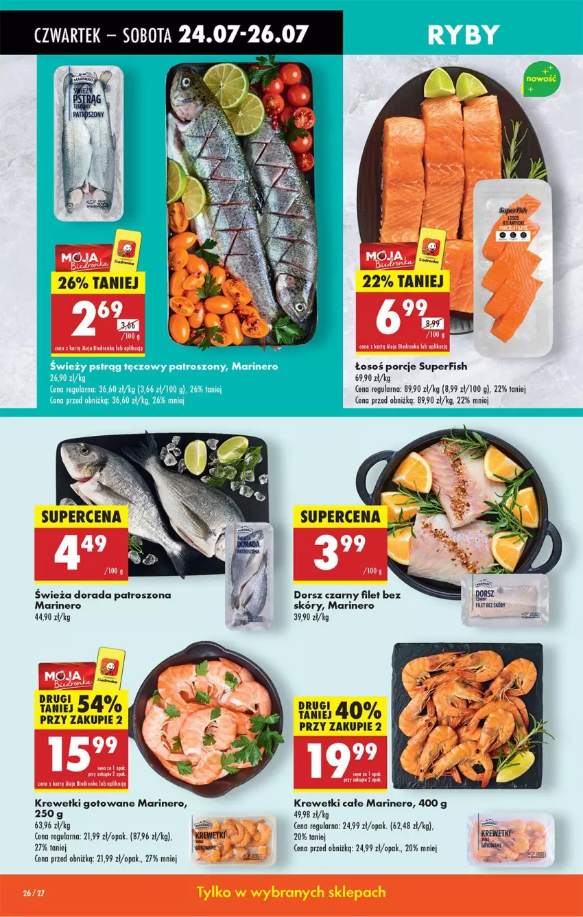 Gazetka promocyjna Biedronka - Od Czwartku - ważna 24.07 do 30.07.2025 - strona 34 - produkty: Dorsz, Krewetki, Por, Pstrąg, Pstrąg tęczowy
