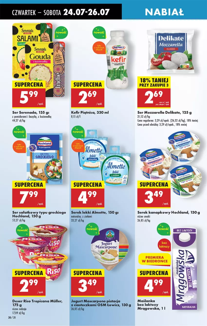Gazetka promocyjna Biedronka - Od Czwartku - ważna 24.07 do 30.07.2025 - strona 42 - produkty: Almette, Bazyl, Deser, Hochland, Jogurt, Kefir, Mascarpone, Maślanka, Mozzarella, Sałat, Ser, Serek, Serek kanapkowy
