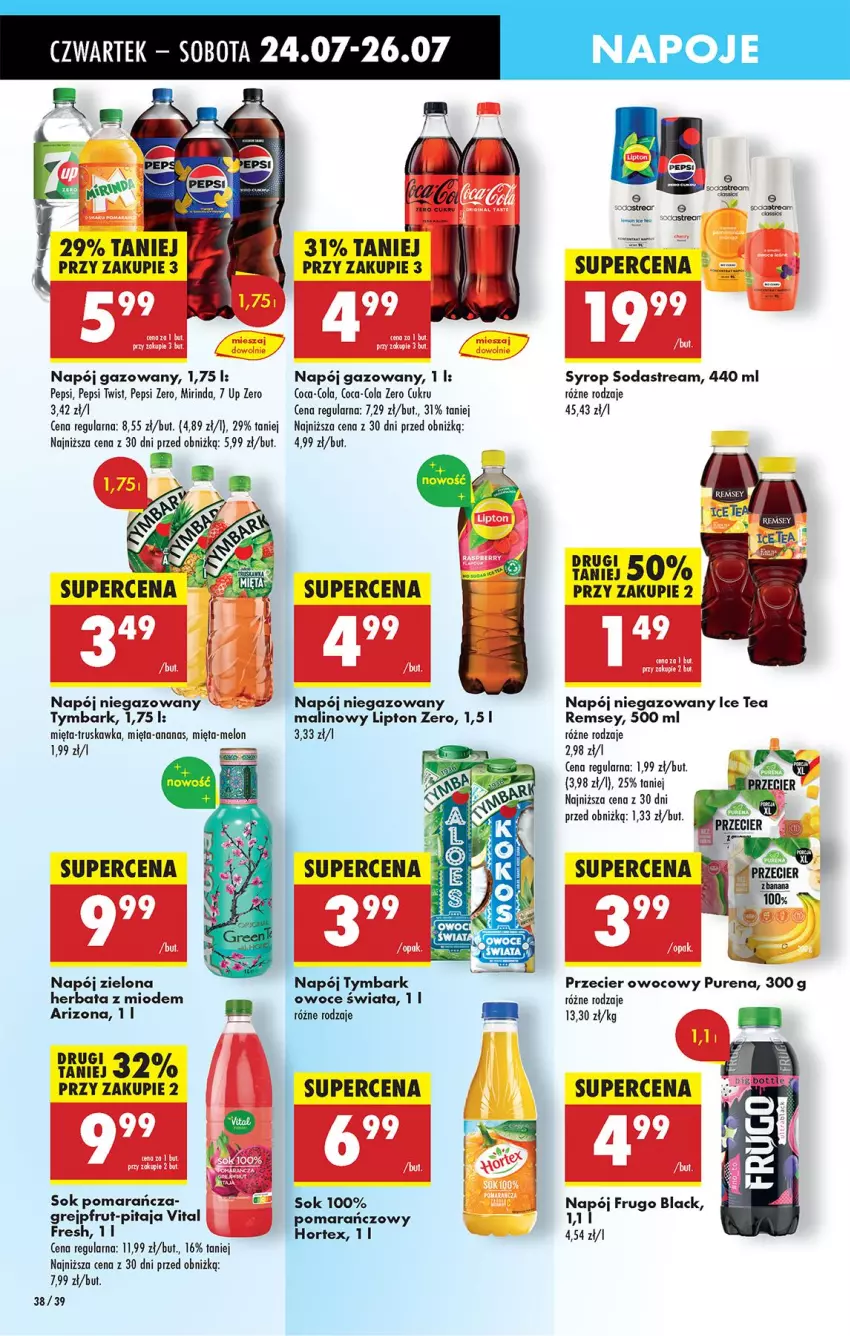 Gazetka promocyjna Biedronka - Od Czwartku - ważna 24.07 do 30.07.2025 - strona 54 - produkty: Ananas, Coca-Cola, Grejpfrut, Herbata, Hortex, Ice tea, Lack, Lipton, Melon, Mięta, Mirinda, Mop, Napój, Napój gazowany, Napój niegazowany, Napoje, Owoce, Pepsi, Pur, Sok, Syrop, Tymbark