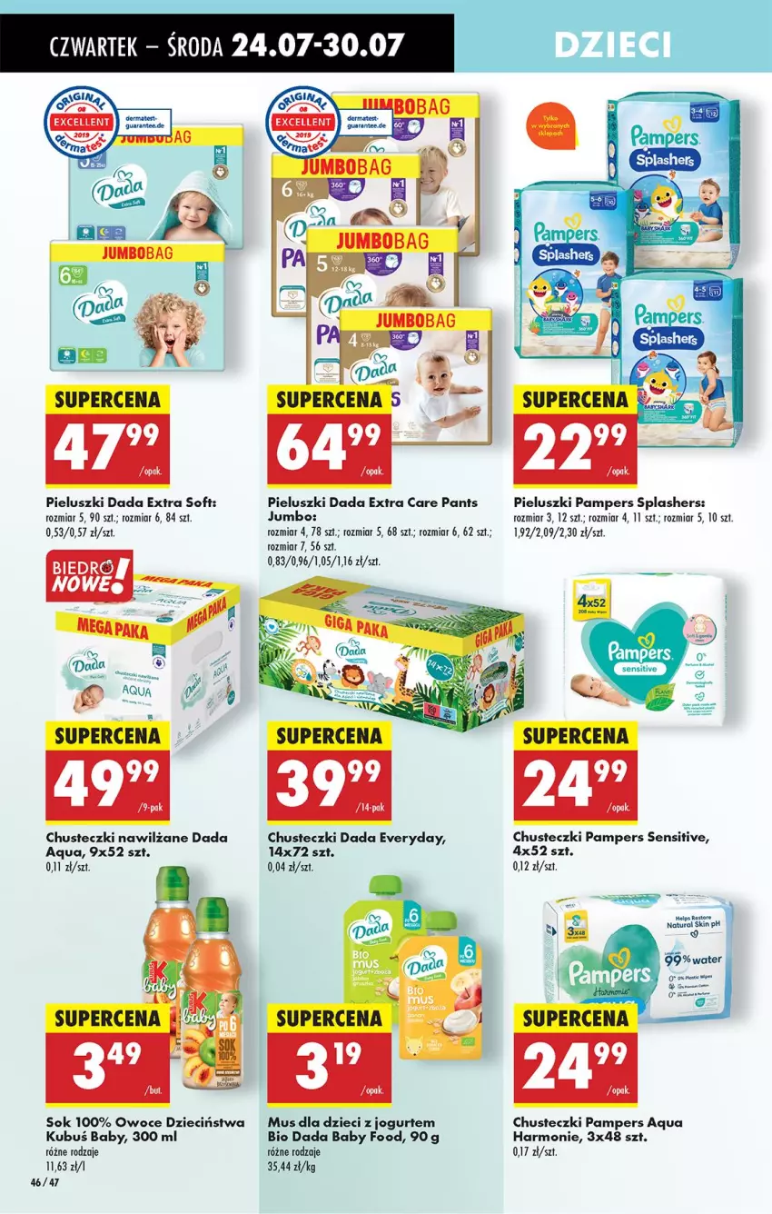 Gazetka promocyjna Biedronka - Od Czwartku - ważna 24.07 do 30.07.2025 - strona 66 - produkty: Chusteczki, Dada, Dzieci, Jogurt, LG, Mus, Owoce, Pampers, Sok