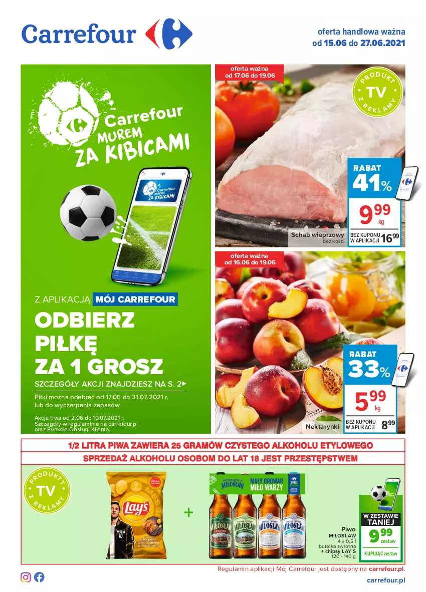 Gazetka promocyjna Carrefour - Gazetka Carrefour - ważna 14.06 do 27.06.2021 - strona 1 - produkty: Chipsy, Gra, Lay’s, Nektar, Piwa, Piwo, Schab wieprzowy