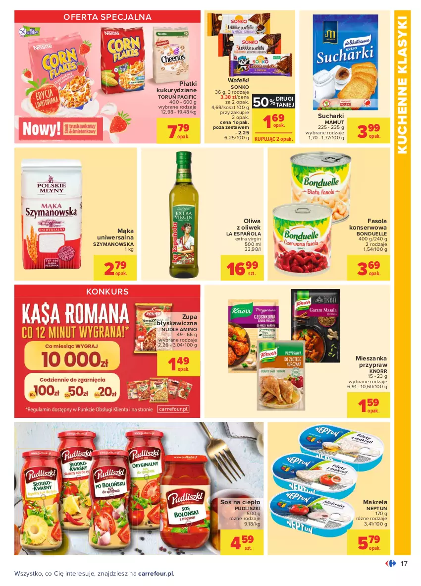 Gazetka promocyjna Carrefour - Gazetka Carrefour - ważna 14.06 do 27.06.2021 - strona 17 - produkty: Bonduelle, Cif, Fa, Fasola, Gin, Knorr, Kosz, Mąka, Mąka uniwersalna, Oliwa z oliwek, Pudliszki, Ser, Sonko, Sos, Zupa