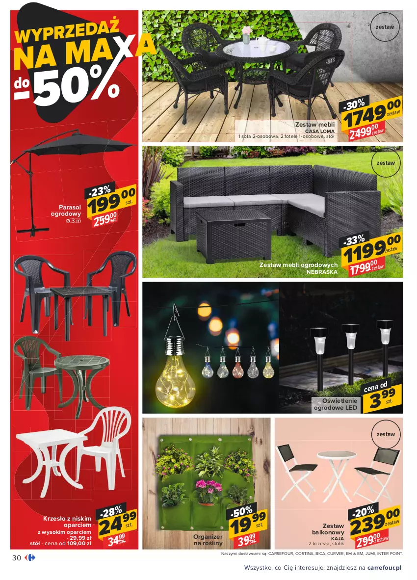 Gazetka promocyjna Carrefour - Gazetka Carrefour - ważna 14.06 do 27.06.2021 - strona 30 - produkty: BIC, Fa, Fotel, Krzesło, Organizer, Parasol, Sofa, Sofa 2-osobowa, Sok, Stół, Stolik