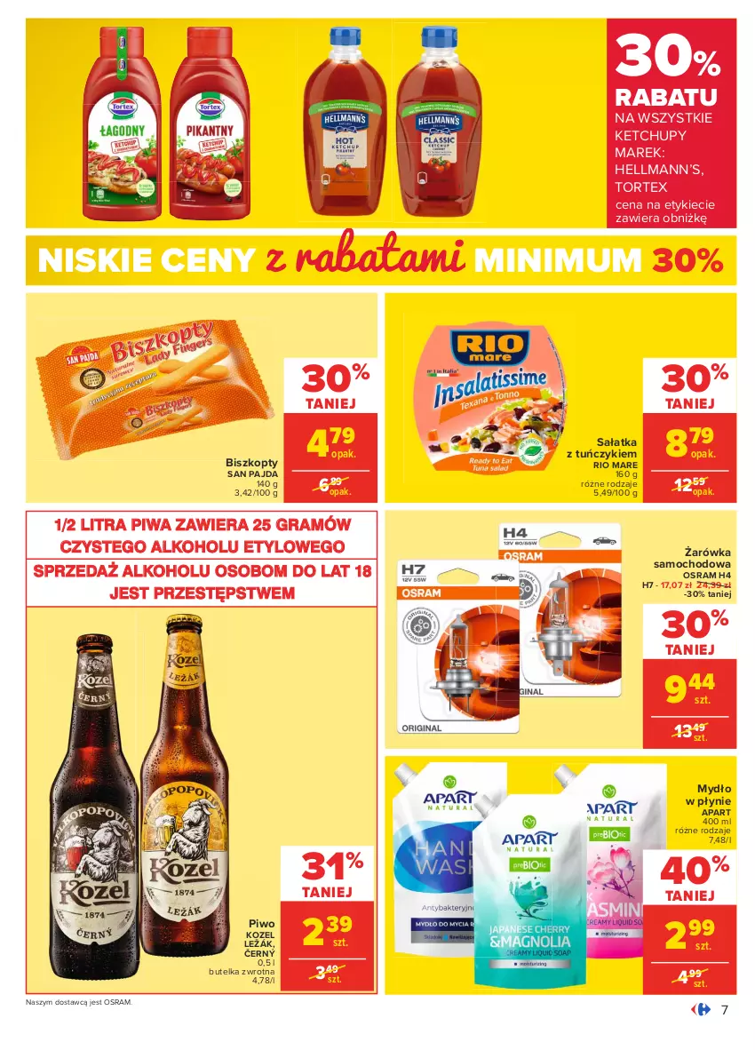 Gazetka promocyjna Carrefour - Gazetka Carrefour - ważna 14.06 do 27.06.2021 - strona 7 - produkty: Biszkopty, Gra, Hellmann’s, Ketchup, Kozel, Mydło, Mydło w płynie, Piwa, Piwo, Rio Mare, Sałat, Sałatka, Tuńczyk