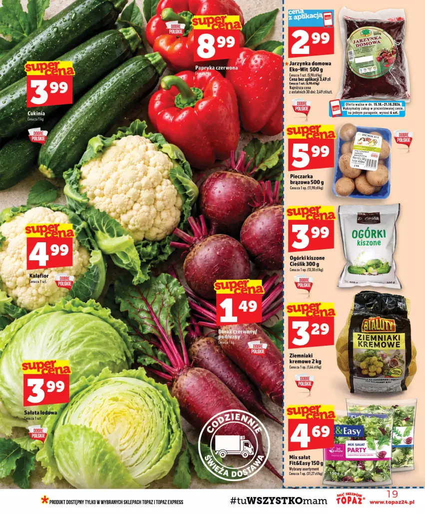 Gazetka promocyjna Topaz - Gazetka - ważna 15.10 do 21.10.2026 - strona 19 - produkty: Kalafior, Piec, Pieczarka, Sałat, Top, Ziemniaki