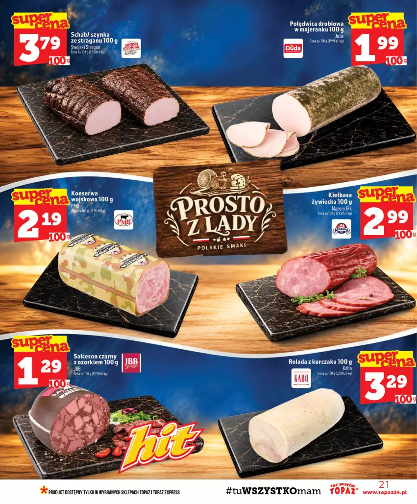 Gazetka promocyjna Topaz - Gazetka - ważna 15.10 do 21.10.2026 - strona 21 - produkty: Duda, Kurczak, Rolada, Salceson, Ser, Szynka, Top